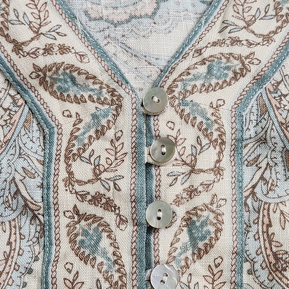 Shirt pullover 100% Linen Paisley BOHO Cream color and blues Size S-M J.JILL - Picture 7 of 14